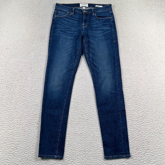 Frame Le Garcon Jeans Womens 26 Belgrave Boyfriend Whiskered Stretch Denim Blue - Picture 1 of 11